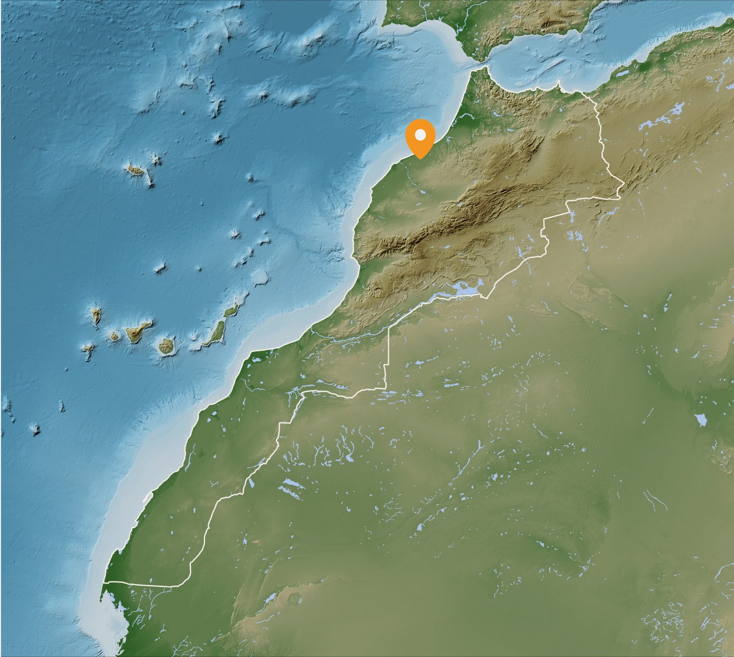 Carte géographique stylisée du Maroc, avec des épingles sur le bureau d'Abipa