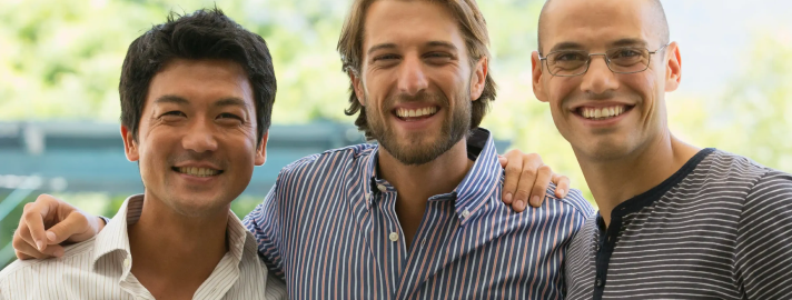 Trois hommes posant devant la caméra